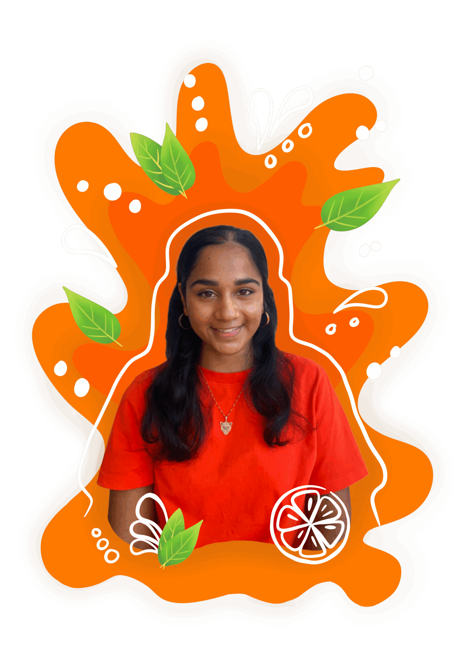 Profilbillede med orange grafik og illustrationer